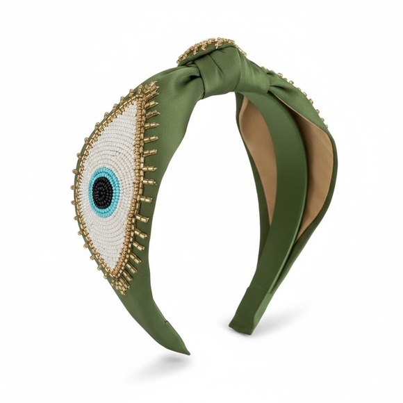 Green Beaded Evil Eye Headband main image 6